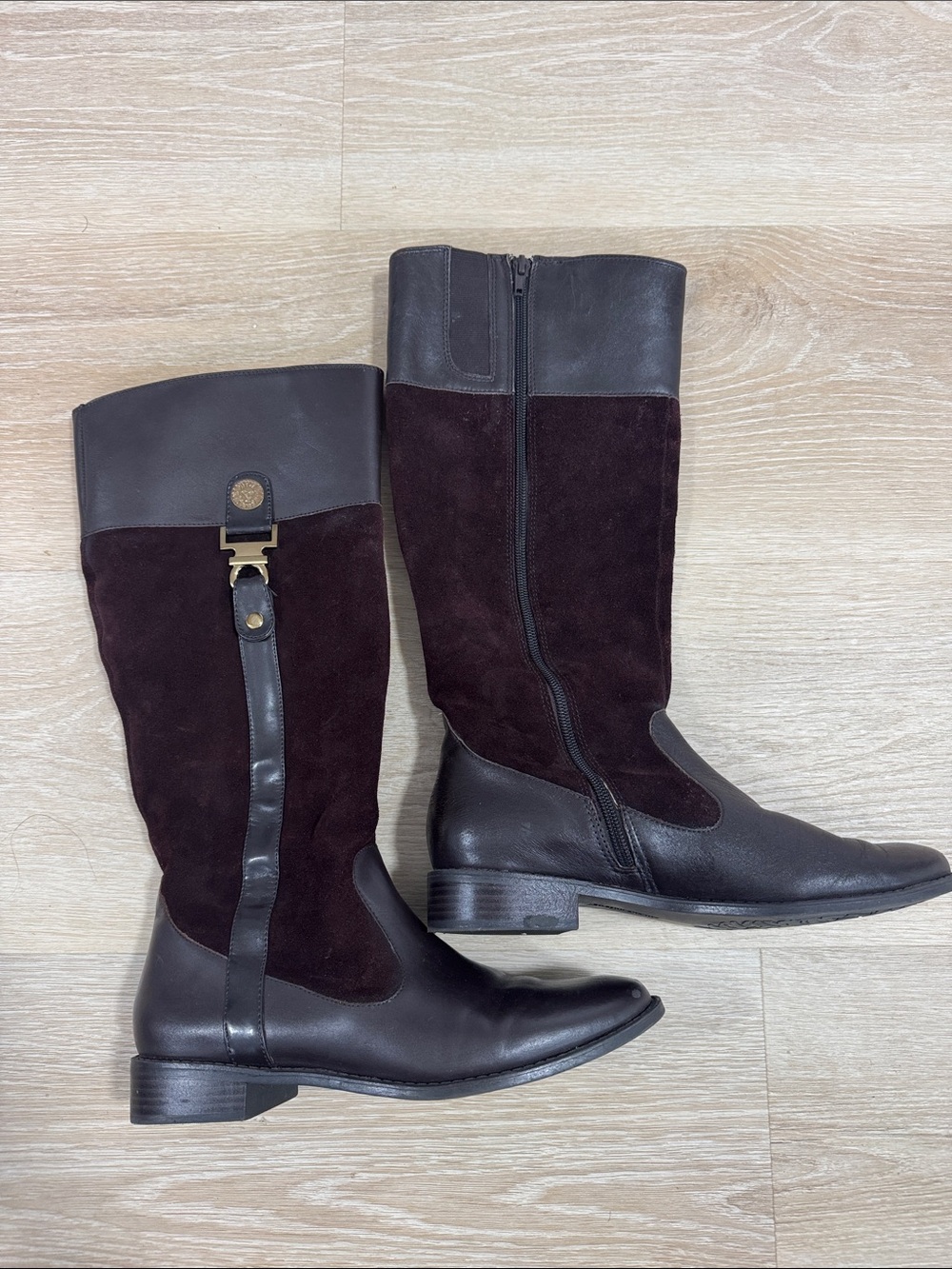 Anne Klein Dark Brown Leather & Suede Knee Boots